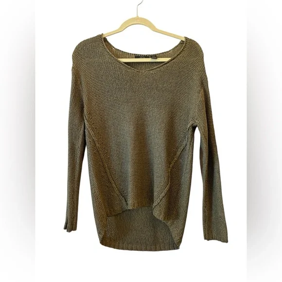 RDI V-Neck Green Knit Sweater with Brown Elbow Patches Size Small Dark Academia - Picture 2 of 6